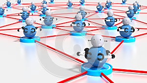 Network of platforms with bots on top botnet cybersecurity concept