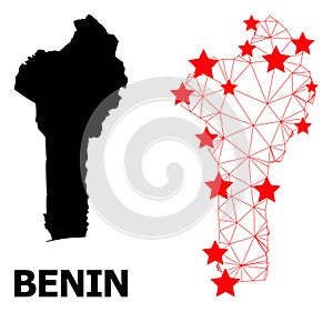 Network Polygonal Map of Benin with Red Stars