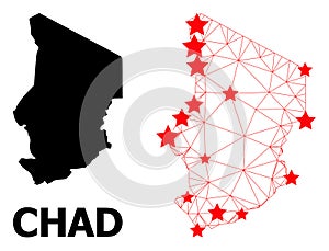 Network Polygonal Map of Chad with Red Stars