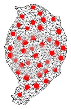 Network Polygonal Map of Corvo Island with Red Coronavirus Nodes