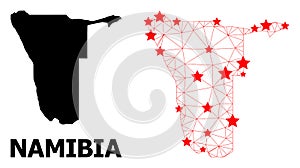 Network Polygonal Map of Namibia with Red Stars