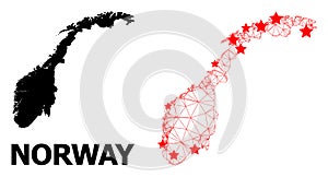 Network Polygonal Map of Norway with Red Stars