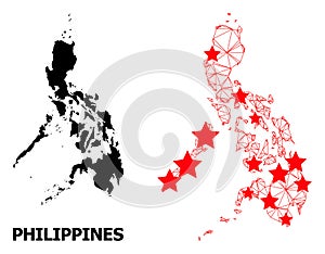 Network Polygonal Map of Philippines with Red Stars