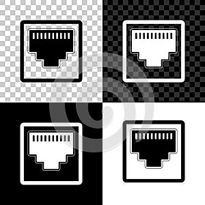 Network port - cable socket icon isolated on black, white and transparent background. LAN port icon. Ethernet simple