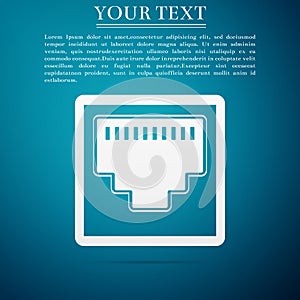 Network port - cable socket icon isolated on blue background. LAN port icon. Ethernet simple icon. Local area connector