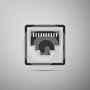 Network port - cable socket icon isolated on grey background. LAN port icon. Ethernet simple icon. Local area connector