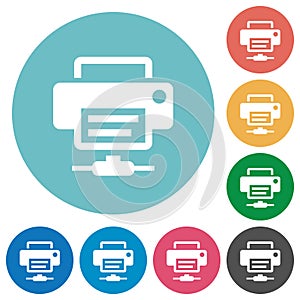 Network printer flat round icons