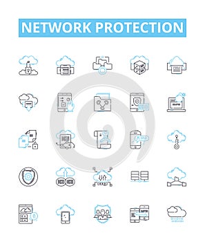 Network protection vector line icons set. Firewall, Antivirus, Encryption, Intrusion, Detection, Prevention