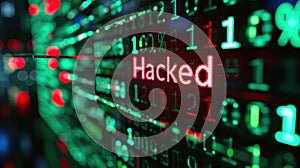 Network Safety Compromised: Red Hacked Binary Code.