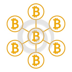 Network scheme bitcoin, database icon. Vector