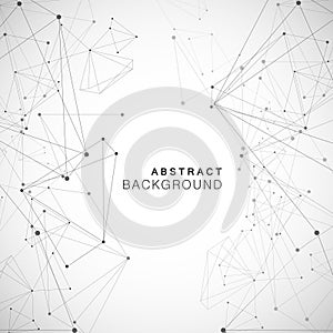 Network science polygonal triangle. Digital node tech connection. Polygon space element. Geometric wallpaper line