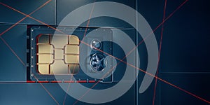 Network security 5g internet of things hack froud protection. sim card safe deposit box`s digital vault door in abstract