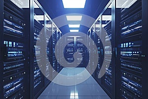 Network security Computer racks in a high tech data center