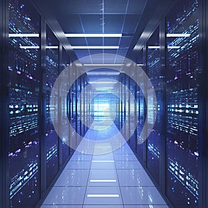 Network security Computer racks in a high tech data center