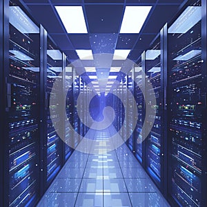 Network security Computer racks in a high tech data center