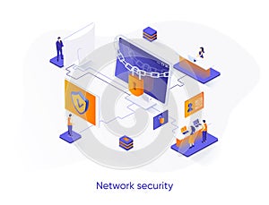 Network security isometric web banner.
