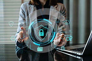 Network security system. Personal Data information on Tablet.Information and cyber security Technology Services. Cybersecurity and