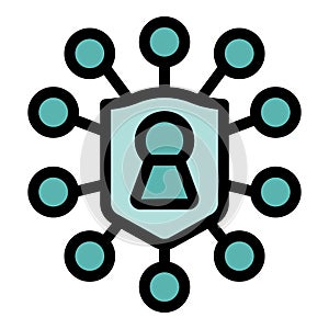 Network security system protecting user data with keyhole symbol inside shield icon