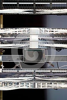 Network server panel, switch and patch cord cable in data center