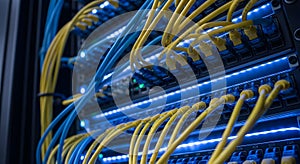 Network Server Rack with Cables - Data Center Infrastructure