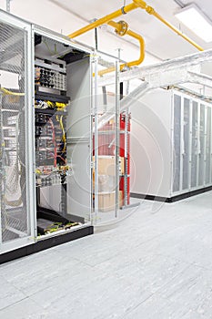 Network server room with computers for digital tv ip communications and internet