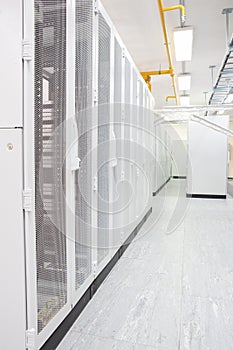 Network server room with computers for digital tv ip communications and internet