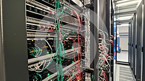 Network server room with routers and switches photo