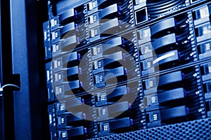 Network server room with servers high performance computers running processes