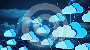 Network of servers data centers connected by fiber optic cables, representing cloud computing tech data storage