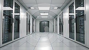 Network Servers Filling Long Hallway