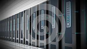 Network servers in a row isolated on white background. 3D illustration