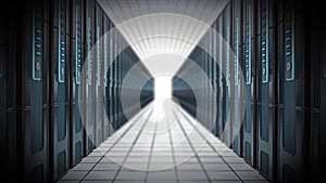 Network servers in a row isolated on white background. 3D illustration