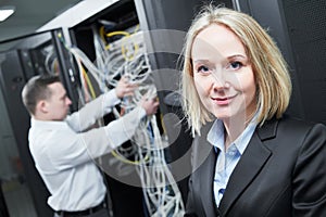 Network service engineer in server room