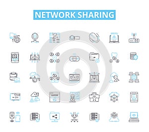 Network sharing linear icons set. Collaboration, Connectivity, Data, File-sharing, Firewall, Hub, Interconnectivity line