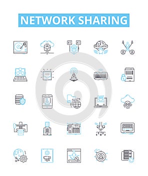 Network sharing vector line icons set. Networking, Sharing, Network, File, Data, Sharing, LAN illustration outline