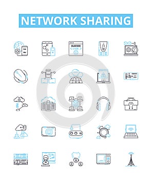 Network sharing vector line icons set. Networking, Sharing, Network, File, Data, Sharing, LAN illustration outline
