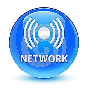 Network (signal icon) glassy cyan blue round button