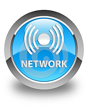 Network (signal icon) glossy cyan blue round button