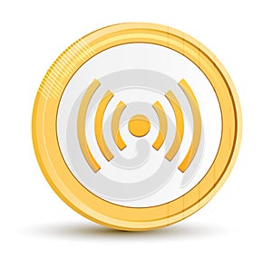 Network signal icon gold round button golden coin shiny frame luxury concept abstract illustration isolated on white background