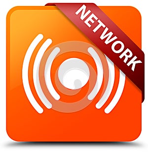 Network (signal icon) orange square button red ribbon in corner