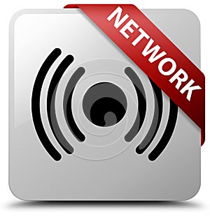 Network (signal icon) white square button red ribbon in corner