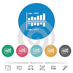 Network statistics flat round icons