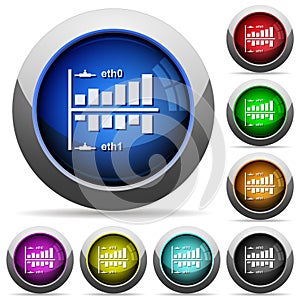 Network statistics round glossy buttons