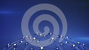 Network structure with glowing nodes 3D render