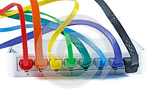 Network switch and colored UTP ethernet cables