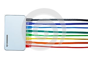 Network switch and colored UTP ethernet cables