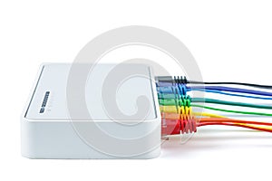 Network switch and colored UTP ethernet cables