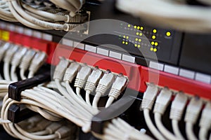 Network switch and ethernet cables connected