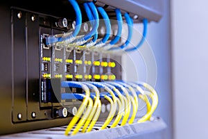 Network switch and ethernet cables,Data Center Concept