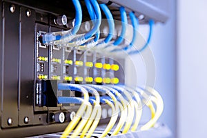 Network switch and ethernet cables,Data Center Concept